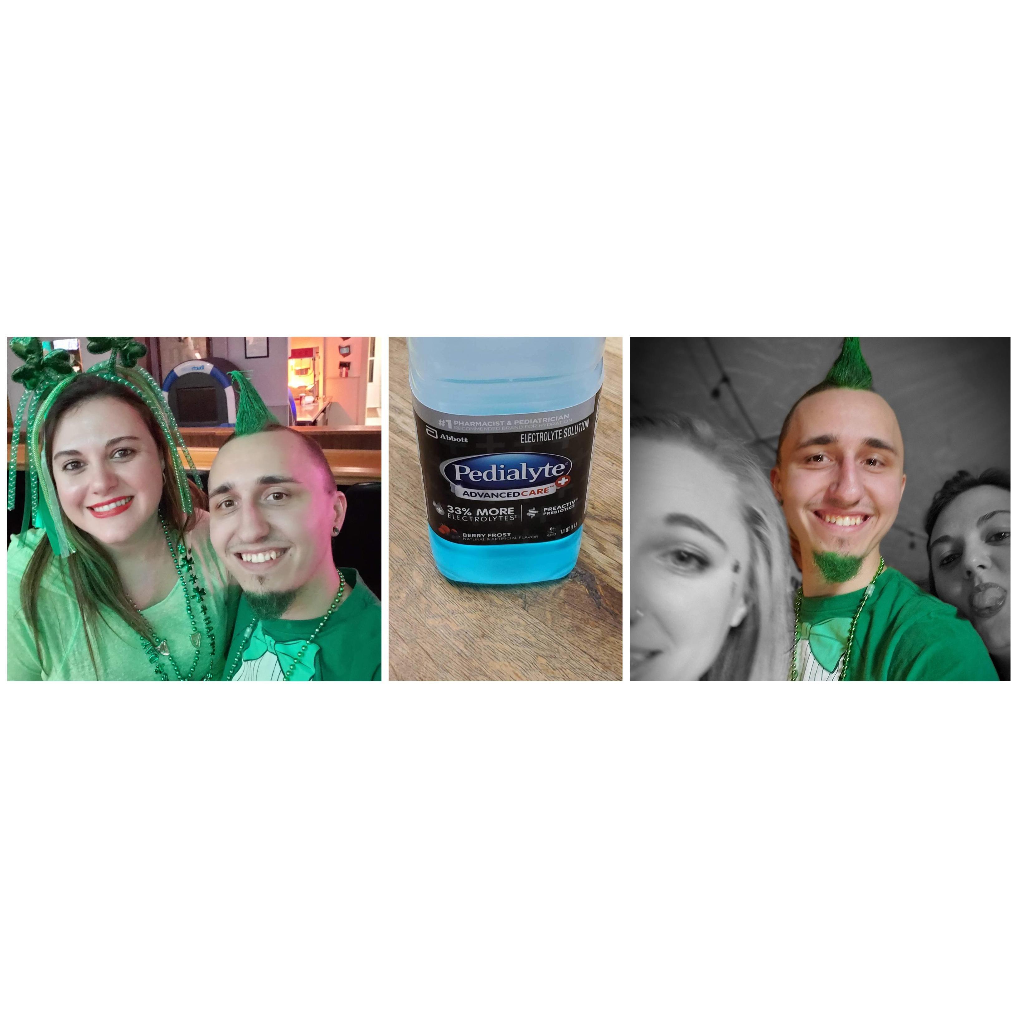 St. Patty's day and Pedialyte, they go hand-in-hand....just like Steven's annual green Mohawk.