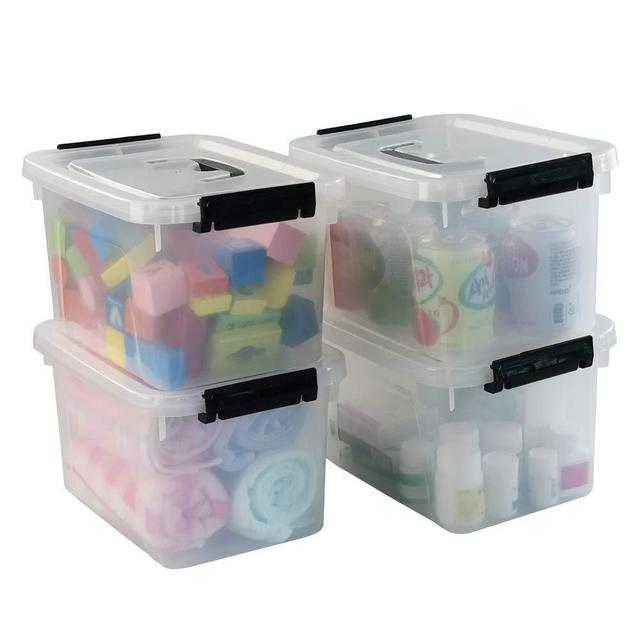 HOMMP 5 Liter Clear Storage Box Containers, 4-Pack Plastic Latching Box with Lid