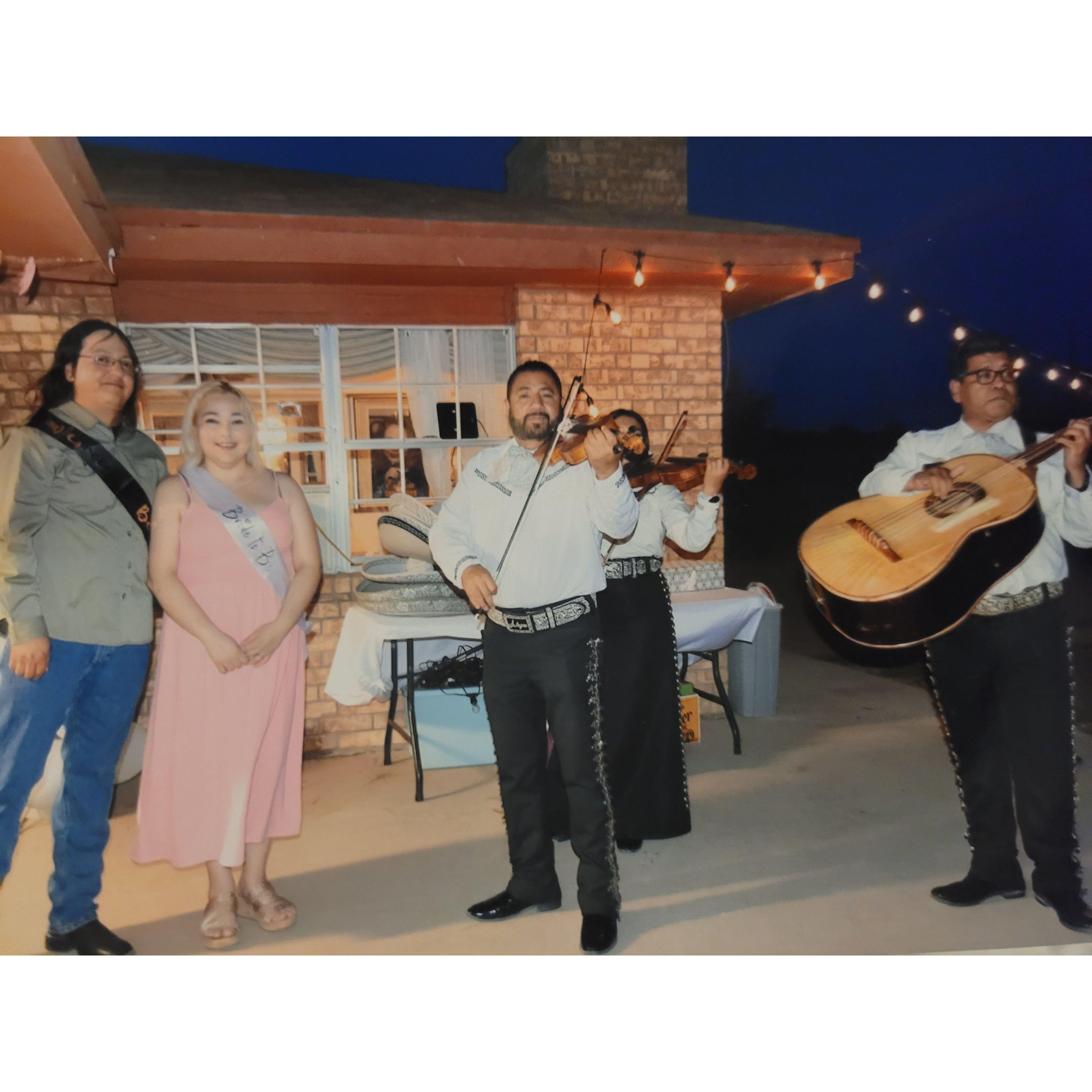 This was with our Mariachi serenade at our 1st wedding shower.