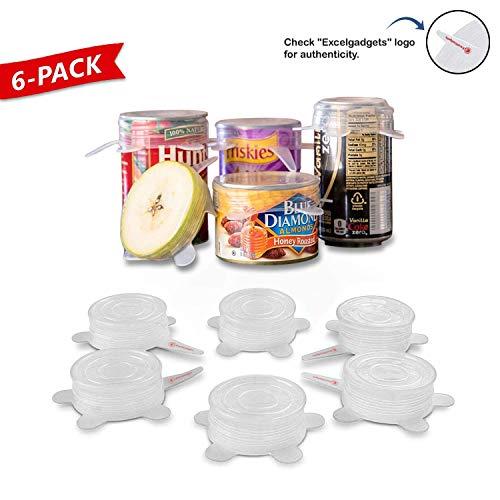 Silicone Stretch Lids, mason jar, soda can lid covers, 6 Pack of small size lids with Ebook by ExcelGadgets