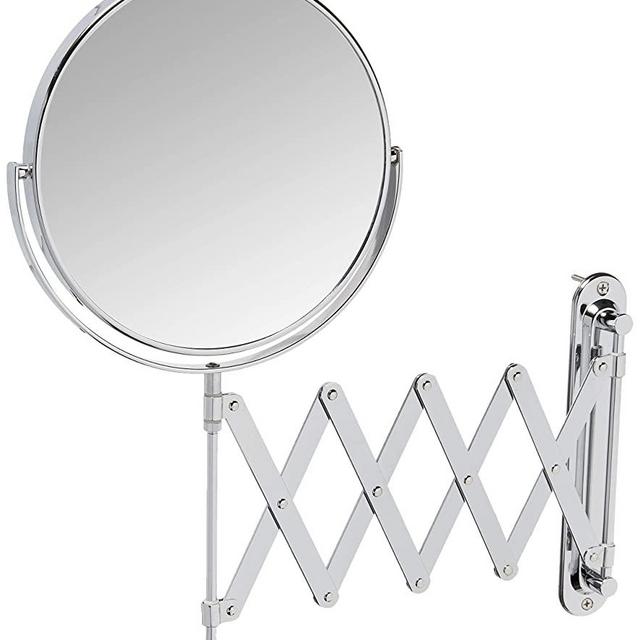 Jerdon Two-Sided Wall-Mounted Makeup Mirror - Makeup Mirror with 7X Magnification & Scissor Bracket - 8-inch Diameter Mirror with Chrome Finish Wall Mount - Model JP2027C