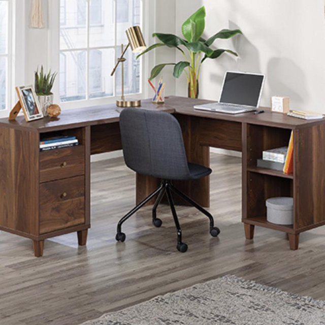 L-Shaped Home Office Desk in Grand Walnut
