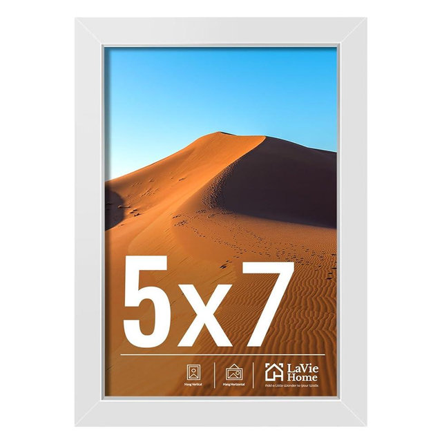 LaVie Home 5x7 Picture Frame for Wall Display, 5x7 White Picture Frame with HD Plexiglas, 5 x 7 Poster Frame 1 Pack, Display Frame for Vertical or Horizontal, Classic Collection