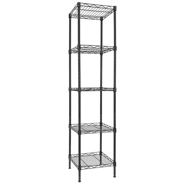 GIOTORENT 5 Tier Standing Shelving Metal Units, Adjustable Height Wire Shelf Display Rack for Laundry Bathroom Kitchen 11.8 W x 11.8 D x 50 H (5-Tier, Black)