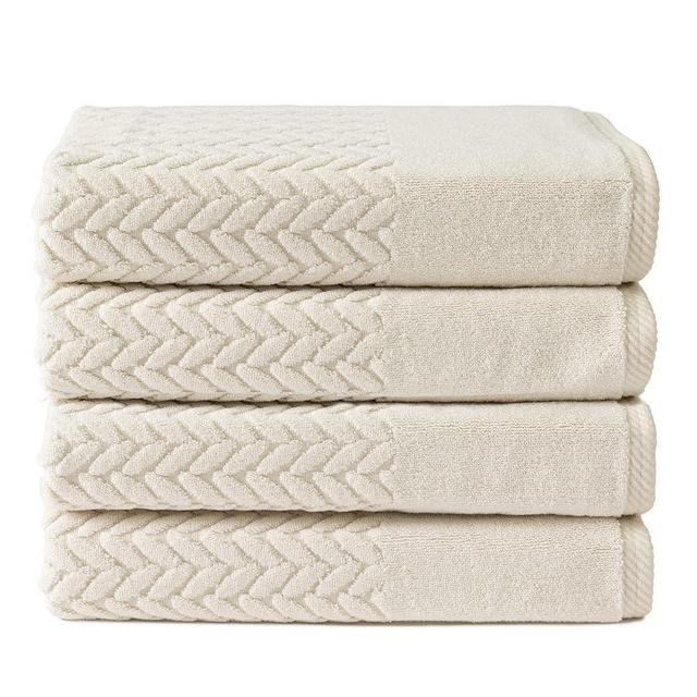 Texere 100% Organic Cotton Jacquard 650 GSM Premium Bath Towel Sets - Extra Absorbent Quick Dry and Plush (Cable, Birch, 4 Bath Towels)