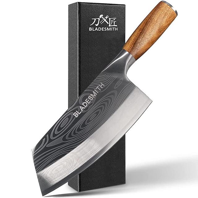 BLADESMITH Cleaver Knife, Lightweight Meat Cleaver for Effort Saving, Ultra Sharp Chinese Cleaver Made of German Stainless Steel, Pearwood Handle, 7.9'', Nice Gifts for Thanksgiving, Chrismas