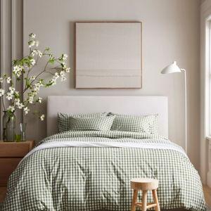 Quince Classic Organic Percale Gingham Duvet Cover in Olive