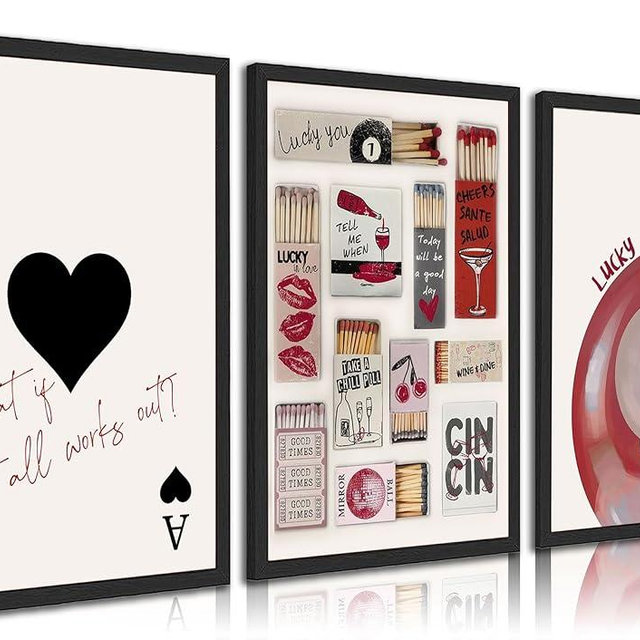 3pcs Trendy Vintage Matchbox Canvas Wall Art Red Lucky Pool Ball Ace Of Hearts Posters Prints Fashion Coquette Preppy Wall Decor Pictures For Bedroom Dorm Scene Home Decoration Unframed