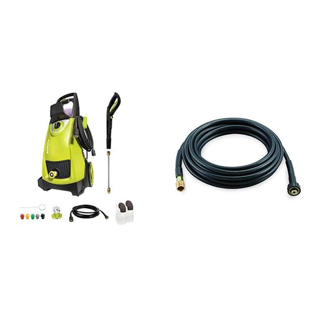 Sun Joe SPX3000 2030 Max PSI 1.76 GPM 14.5-Amp Electric High Pressure Washer, Cleans Cars/Fences/Patios & 25H 25' Universal Pressure Washer Extension Hose for SPX Series and Others