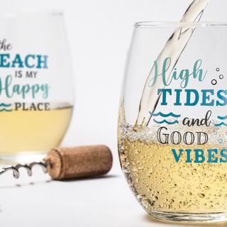 Beach Life Stemless Wine Glasses, Set of 2