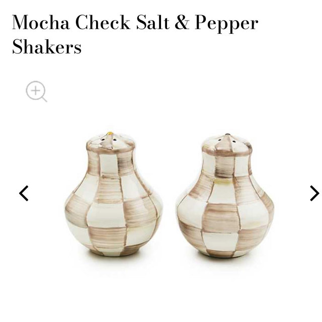 Mackenzie childs mocha check salt & pepper shakers
