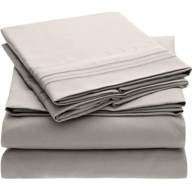Mellanni Bed Sheet Set - Brushed Microfiber 1800 Bedding - Wrinkle, Fade, Stain Resistant - Hypoallergenic - 4 Piece (King, Light Gray)