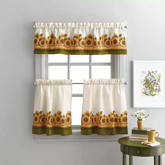 Sunflower Garden 36-Inch Window Curtain Tier Pair and Valance in Gold
