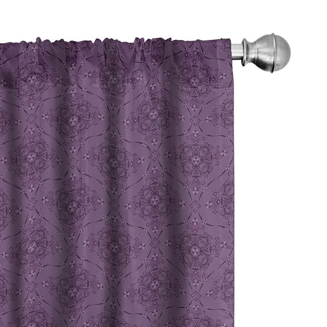 Lunarable Purple Curtains, Monochrome Boho Illustration Oriental Ornaments Continuous Repetition, Window Treatments 2 Panel Set for Living Room Bedroom, Pair of - 28" x 63", Eggplant Plum