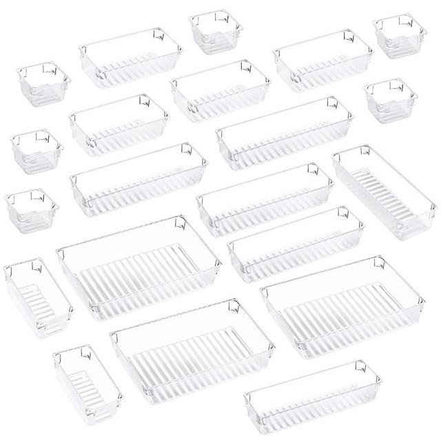Kootek 21 Pcs Desk Drawer Organizer Trays 4-Size Bathroom Drawer Tray Plastic Storage Organizers Bins Customize Layout Dividers for Cosmetic Makeup Dresser Kitchen Flatware Cutlery Office Accessories