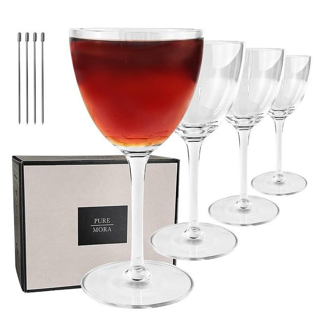 PURE MORA Nick and Nora Glasses, Set of 4-6oz - Smaller Cocktail Glass for Bijou, Old Pal, Aperitifs, Negroni, Vermouth, Wine, etc. Hand Blown Premium Crystal - Classic Bartender Mixology Glassware
