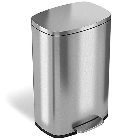 iTouchless SoftStep 13.2 Gallon Step Trash Can with Odor Filter & Inner Bucket, Stainless Steel Step Pedal Garbage Bin for Office and Kitchen, 50 Liter, Soft and Quiet Lid Close