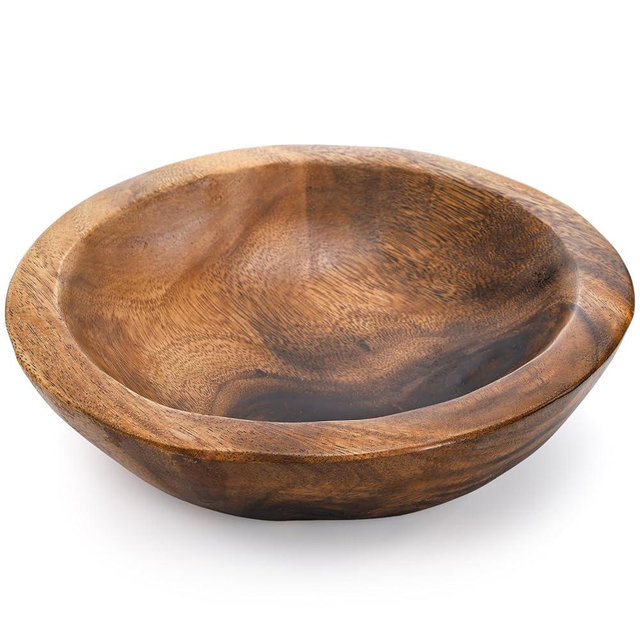 ZENFUN Wooden Decorative Bowl, Wood Round Serving Bowl, Walnut Tray Dish Kitchen Dining for Fruits, 9.4" Diameter x 2.5" Height, Seamless