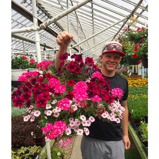 Dano picking out flowers for Mother's Day at Sus' favorite plant nursery!