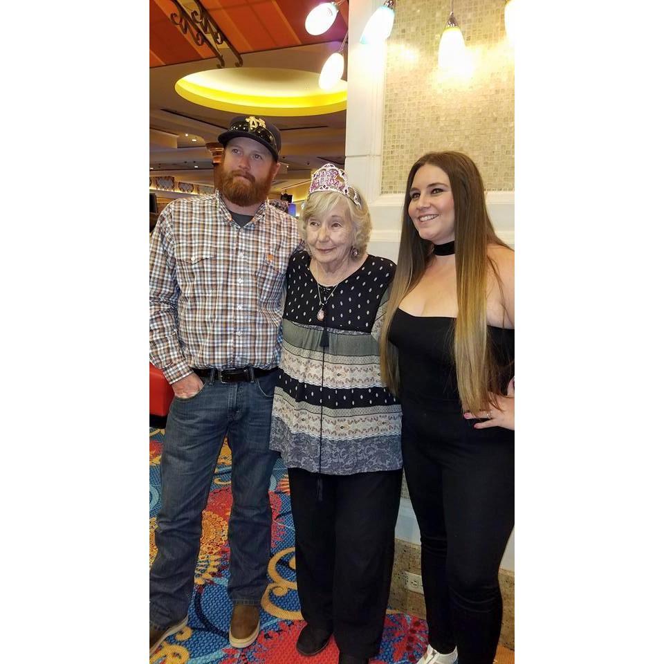 With Grandma Mary on her 90th birthday in Las Vegas