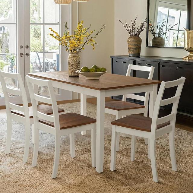 Comfy to go 5-Piece Solid Wood Table Set, Dining Table Set for 4, Farmhouse Rectangular Kitchen Table, Space-Saving Dinette Table Set for Dining Room, Office, Terrace, Courtyard - White