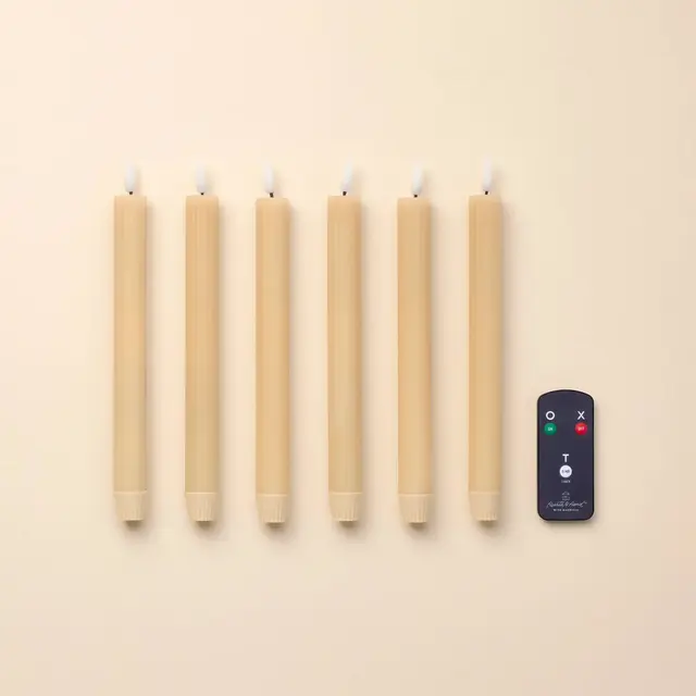 6pk Ribbed Flameless LED Taper Candles Honey - Hearth & Hand™ with Magnolia