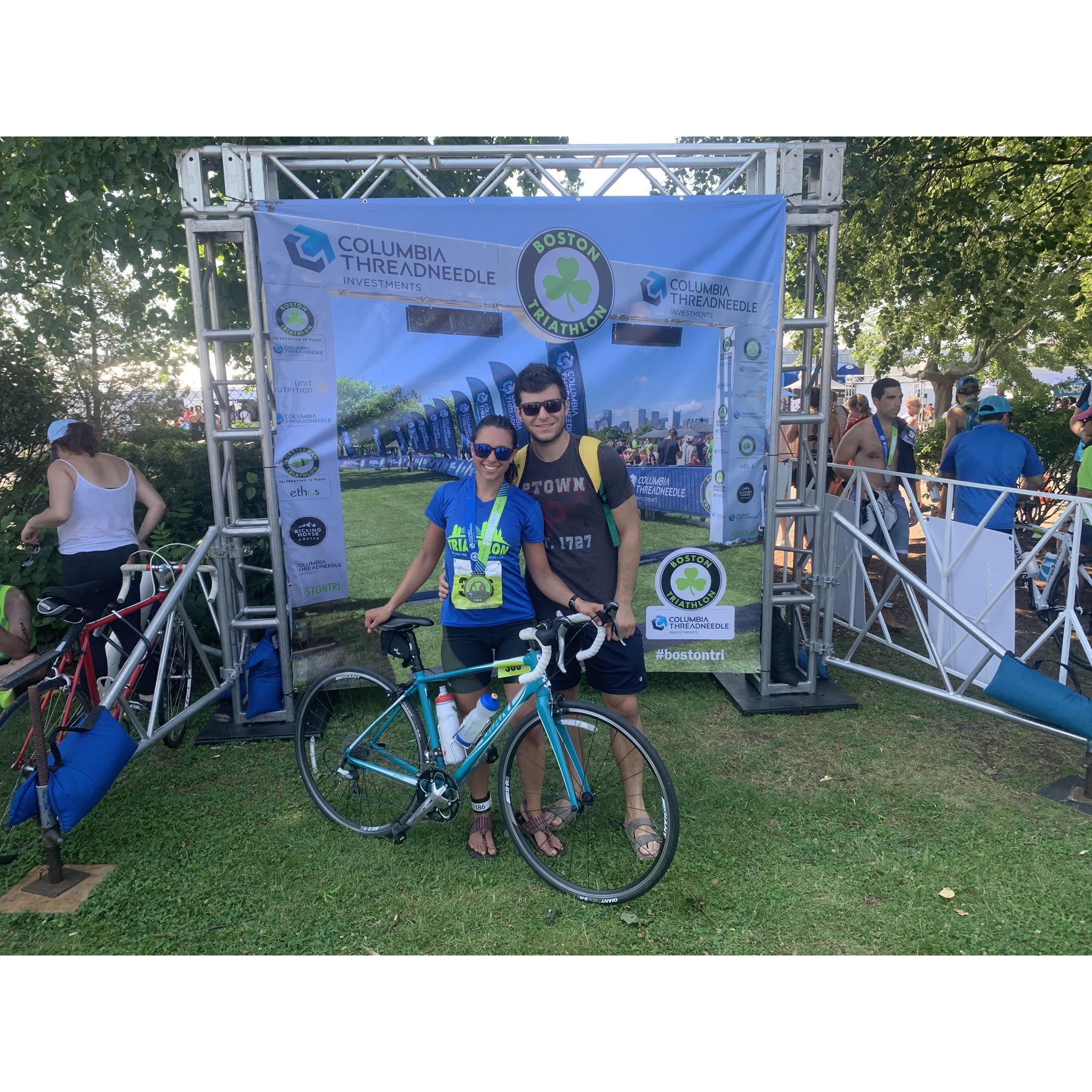 ...and Adam supporting Rachel after she competed in the Boston Triathlon and fundraiser for Boston Medical Center