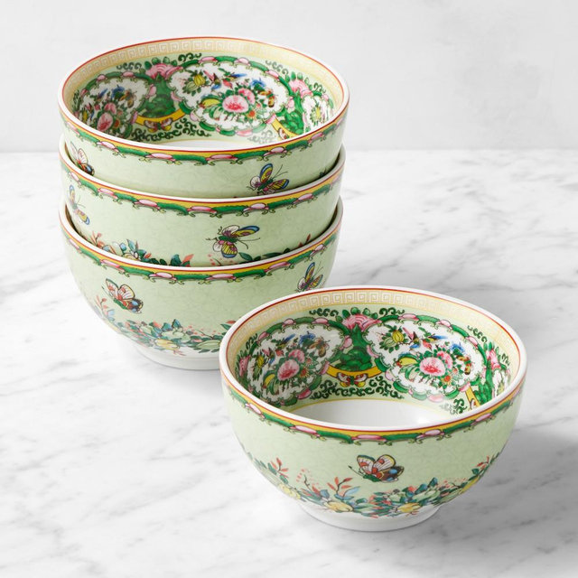 Famille Rose Cereal Bowls, Set of 8, Green