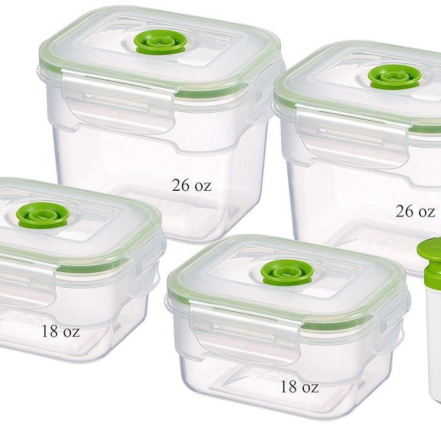 Lasting Freshness 9 Piece Vacuum Seal Food Storage Container Set, Rectangle