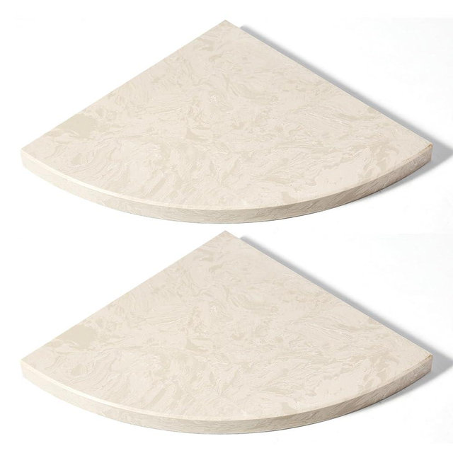 Koville Italian Natural Marble Corner Shelf, 2 Pcs Wall Mounted Marble Bathroom Corner Shelves Organizers, Polished Stone Corner Shower Caddy, No Drilling Adhesive Shower Caddies - Khaki Rose