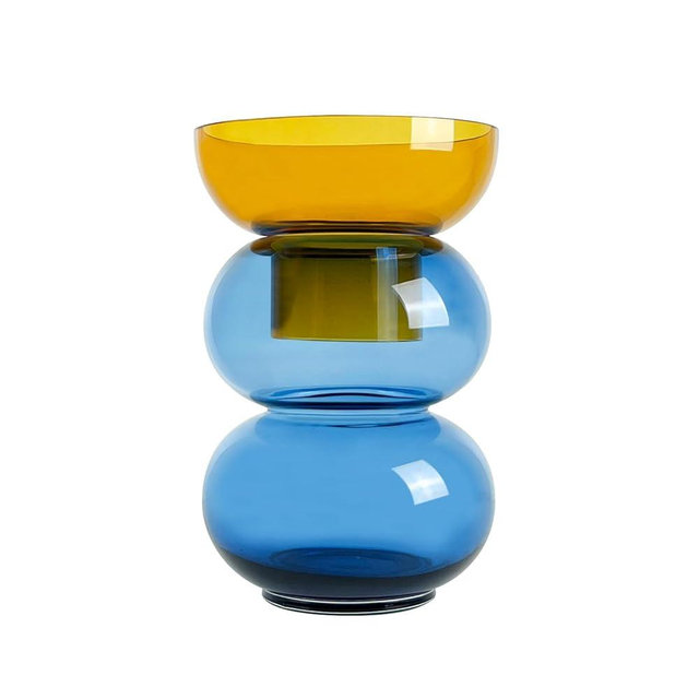 Cloudnola Reversible Large Glass Flower Vase and Bud Vase, Blue and Yellow, 12" Height x 8.1" Dia, Home, Wedding, and Event Decor