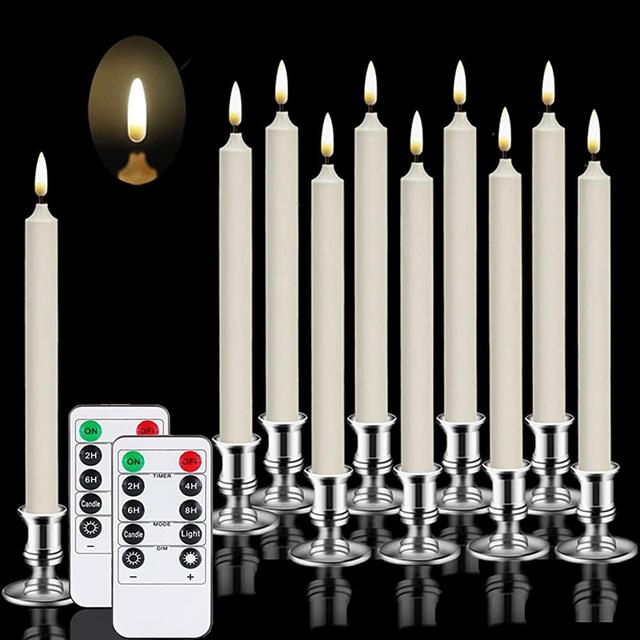 Kiexung Window Candle - flameless Candle, Battery Powered Candle, Ivory Bag 10, Real Flame Simulation, 3D Wick lamp with Silver Base, Wedding and Holiday Home Decoration