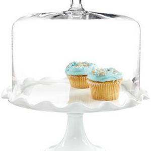 Martha Stewart Collection - Milk Glass Ruffle Cake Stand with Dome