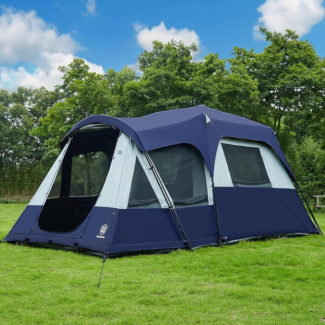 EVER ADVANCED 8 Person Blackout Cabin Tent, Camping Tent with Multi Room, Family Tent with Extra Porch and Rainfly, 2 Rooms Huge Portable Tent with Carry Bag, Water Resistant
