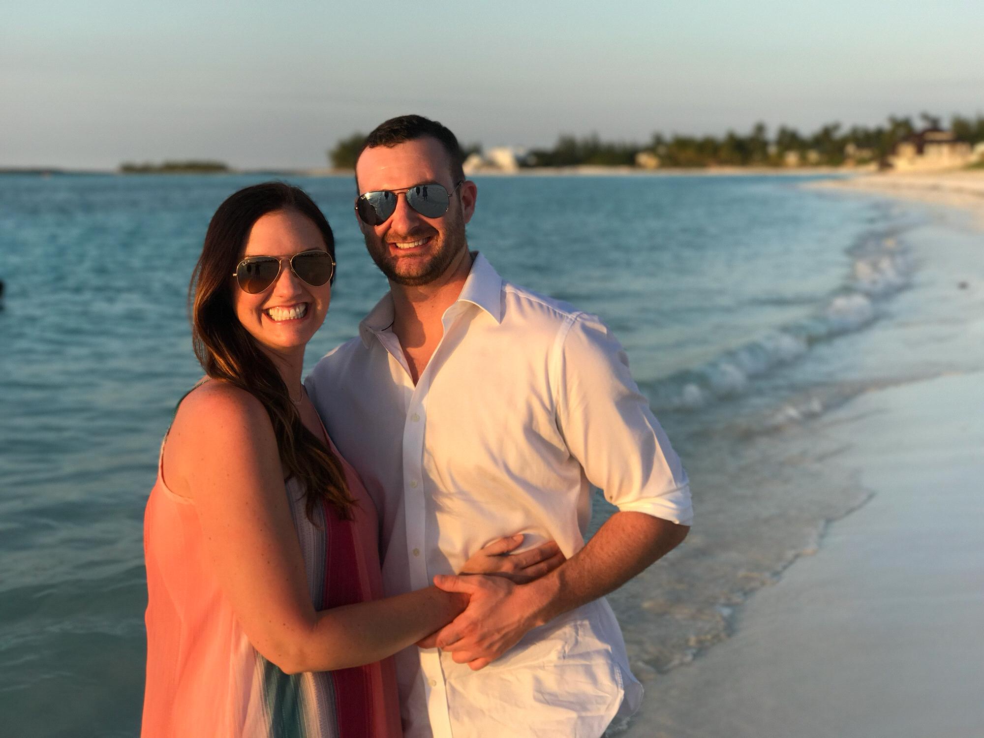 Abaco Islands for a family wedding. Practicing engagement poses.