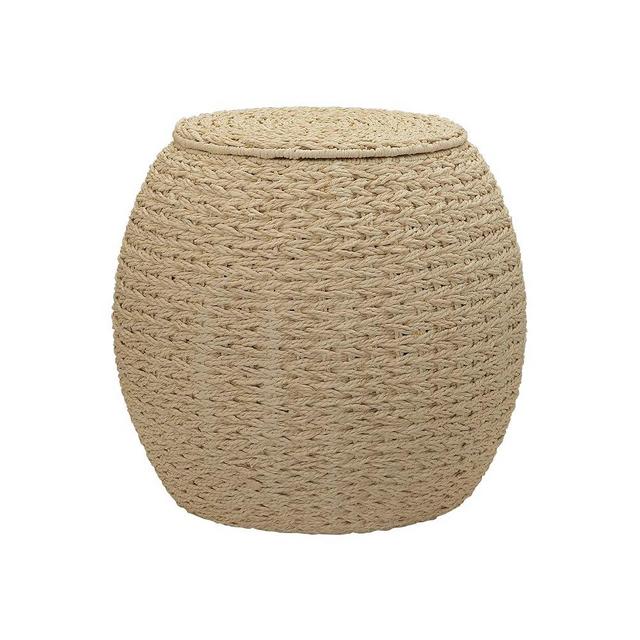 Household Essentials Handwoven Paper Rope Barrel Wicker Storage Basket Side Table, Cream