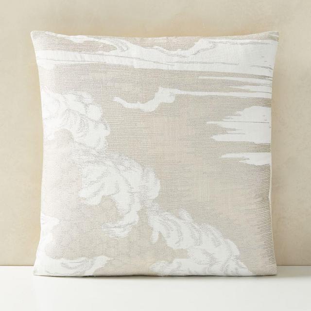 Embroidered Etched Clouds Pillow Cover, 20"x20", Frost Gray