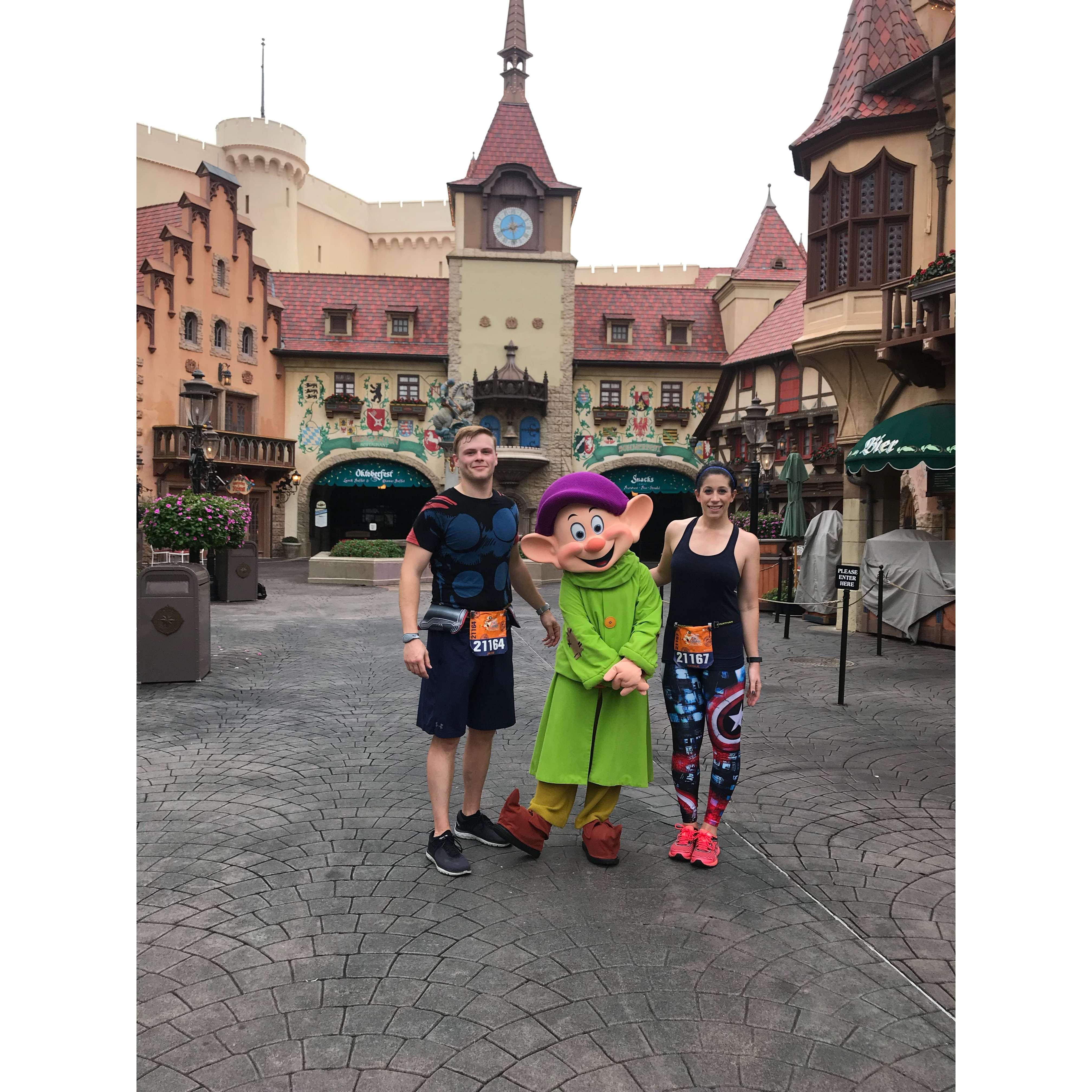 Met dopey during the last leg of our half marathon in Epcot - 2017.