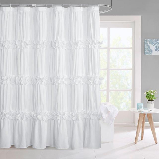HIG Uptown/Urban Hipster/Sophia White Romantic Brushed Microfiber Shower Curtain, 72 in x 72 in Vintage Handcrafted Bow Tie
