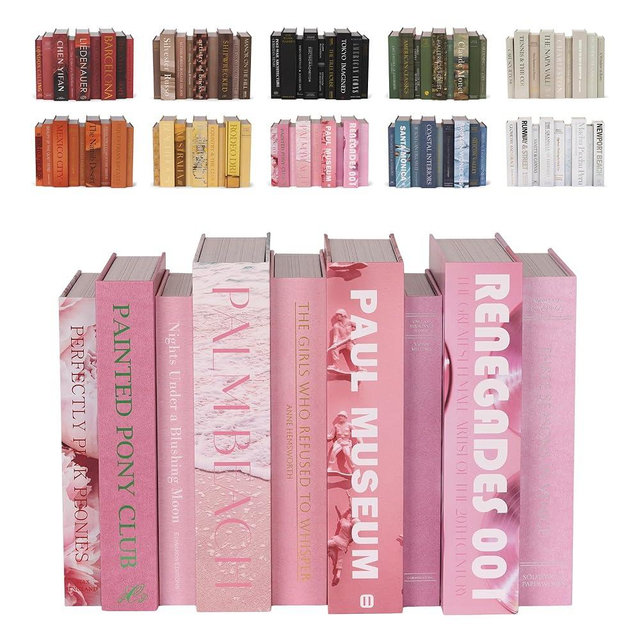 ORITZIO Pink Faux Books Set of 9 - Secret Compartment Fake Books Ideal for Coffee Table, Home Staging, Interior Design & Fashion Books, Beach House, Library Decor, Palm Beach Accessories