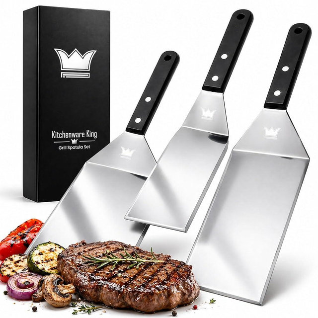 Premium Mirror Polished Stainless Steel Spatula Set - Griddle Spatula Set With Beveled Edges - Grill Spatula For Outdoor Grill - Griddle Tools for BBQ, Pancake Turner, Smash Burgers Metal Flipper
