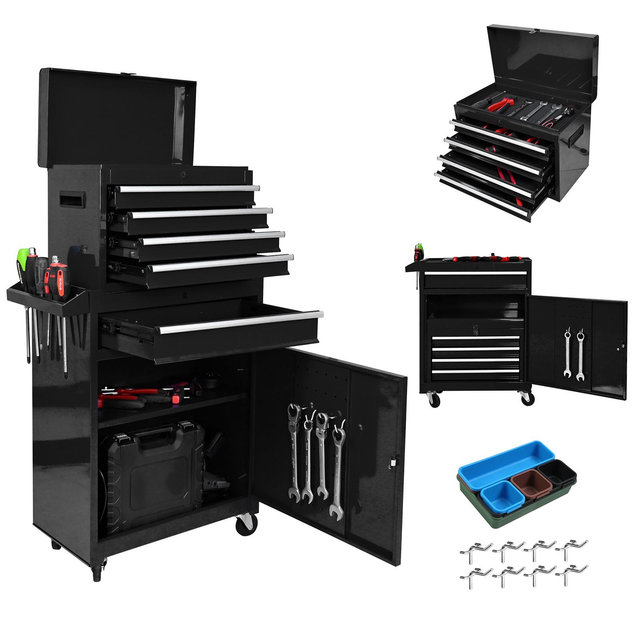 Rolling Tool Chest, 5-Drawer Rolling Tool Chest with Wheels, Large Tool Cabinet with Drawers, Mobile Steel Tool Storage Organizer with Lock&Liner