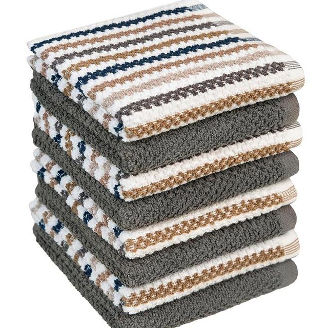 Bumble Premium Dish Cloths Towel 12"x12" | 100% Natural Ring Spun Cotton Tea Towel Set | 430 GSM | Highly Absorbent & Soft Dish Towels | 8 Pack - 4 Popcorn Wide Striped & 4 Solid Kitchen Towels - Gray
