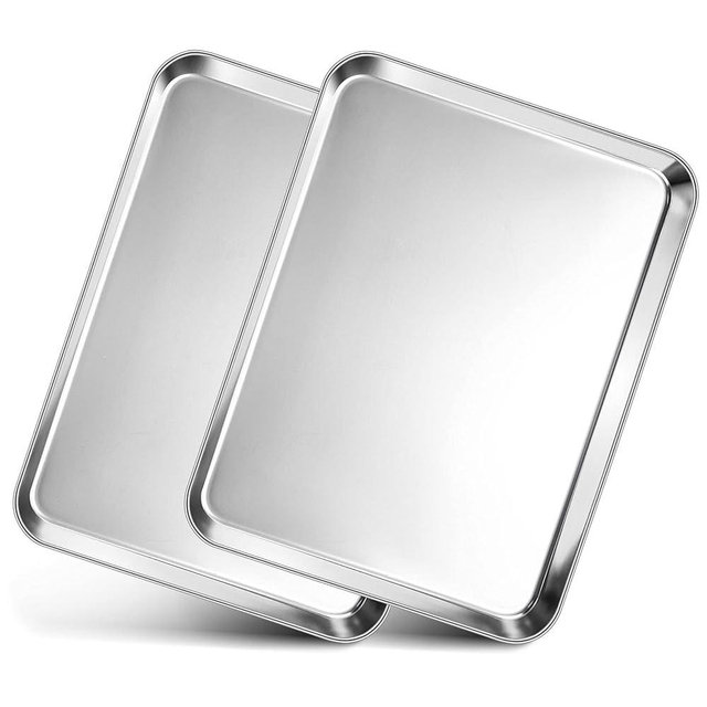 P&P CHEF Baking Sheet Oven Pan Tray, Stainless Steel Cookie Sheet Pan for Oven, Mirror Finished Bakeware for Shiny Look & Dishwasher Safe, Healthy & Heavy Duty (12.5 x 9.7 inch, 2Pcs)
