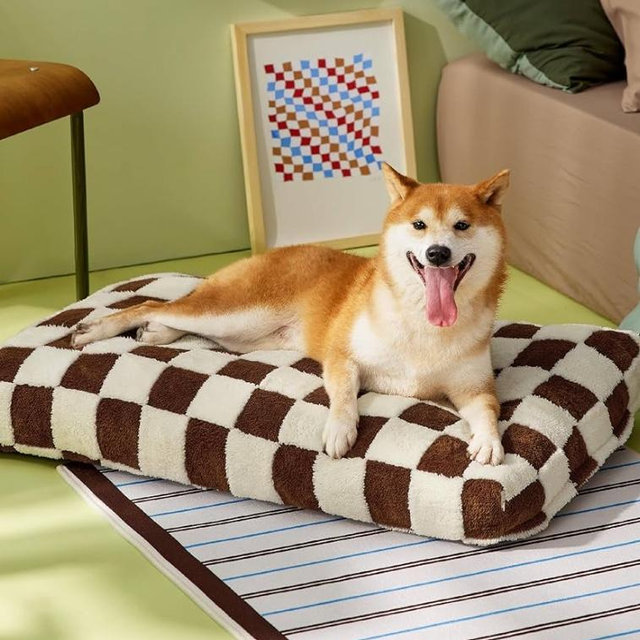 Lesure Dog Beds Large Sized Dog-Thick Shredded Chopped Foam Pet Bed, Dog Bed Indoor with Removable Cover, Cute Modern Fuzzy Plush & Anti Slip Bottom(35'x22', Brown)