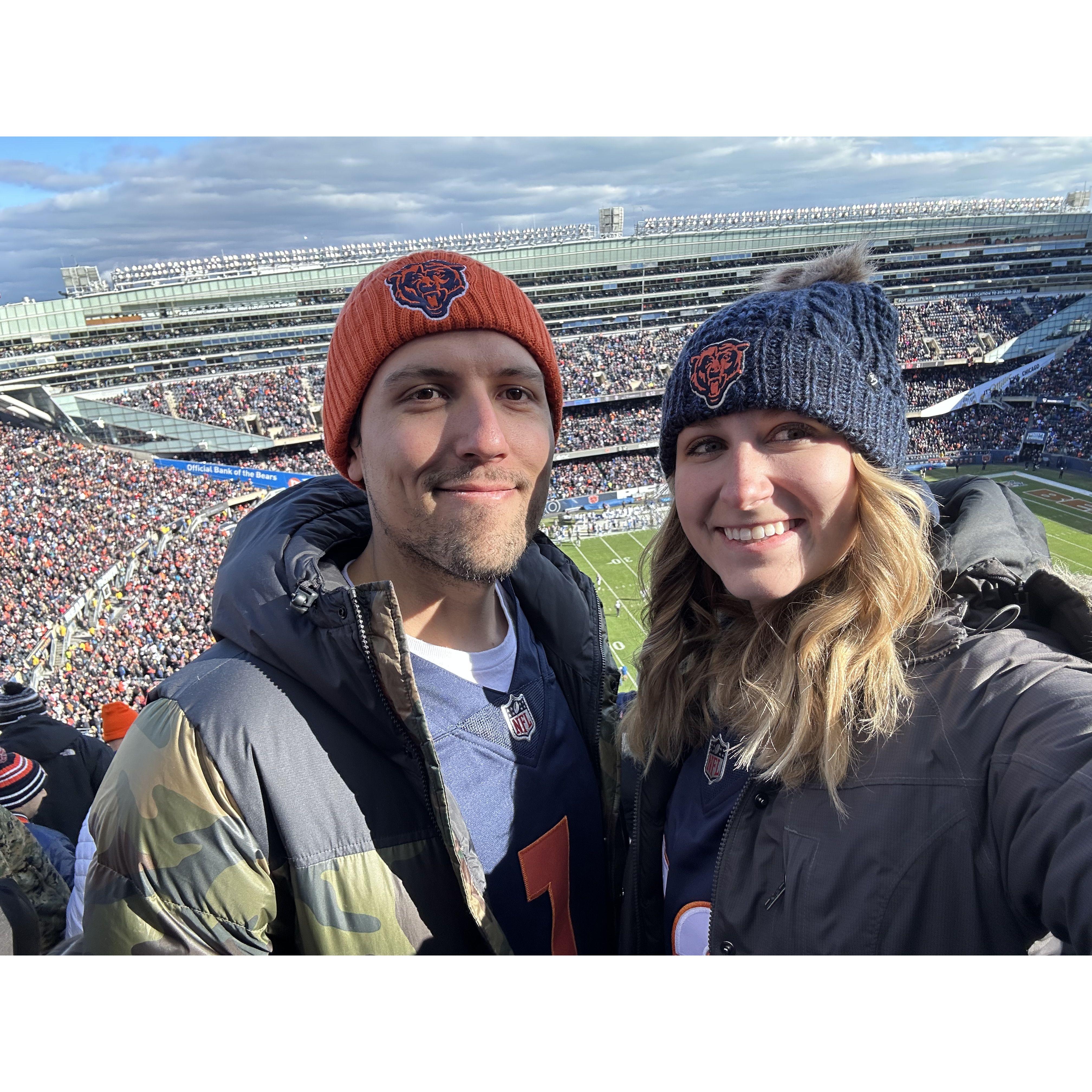 Leiya surprised Jack with a Bears game at Soldier Field in Chicago for his 30th birthday! 

Ask him where he thought he was going...