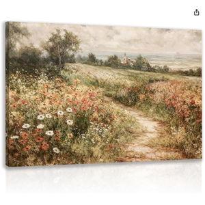 LLEEMPI Framed Vintage Wildflower Wall Art, Country Botanical Wall Decor, Floral Meadow Nature Canvas Painting, Rustic Farmhouse Poster Print for Living Room Bedroom Bathroom Office 16x24 Inch