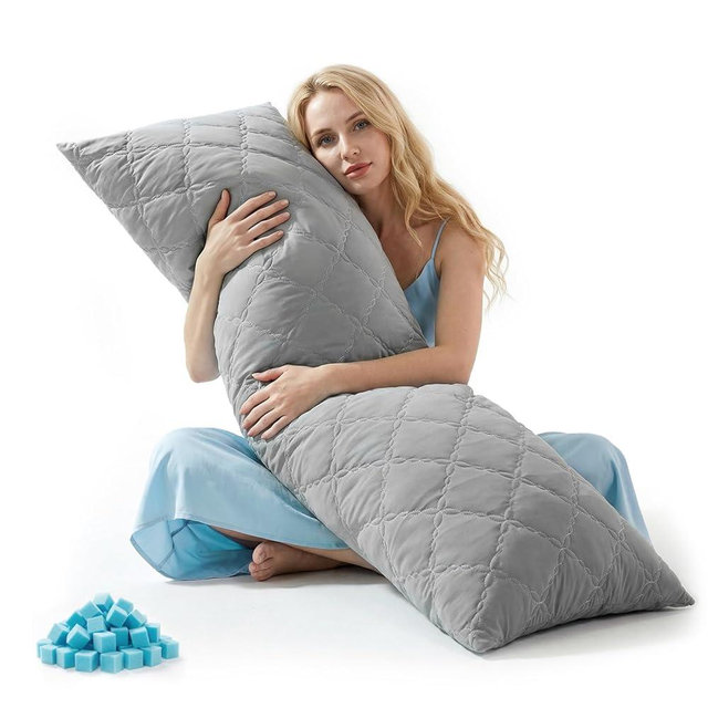 BEDELITE Cooling Body Pillow for Adults, Creative Ultra Soft Cool-Touch Quilted Nylon-Spandex Body Pillow Cover, Adjustable Memory Foam Long Pillow for Side Sleepers, Pregnancy & Back Pain(Light Grey)