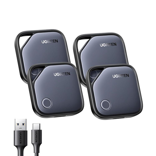 UGREEN FineTrack (iOS Only)Air Tracker Tags 4 Pack, 1-Year USB-C Rechargeable Battery Bluetooth Tracker Compatible with Apple Find My, Item Finder Smart Tag for Key Luggage - [Apple Find My Certified]