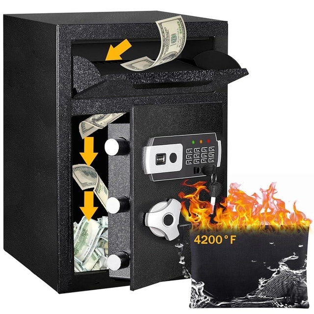 2.6 CUB Depository Drop Safe Fireproof, Front Drop Slot Lock Box with Digital Combination and Anti-Fishing, Silent Deposit Safe Box, Security Money Safe for Cash Slips Expense Business Office Home